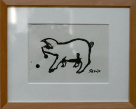 Schwein mit Erbsen, Pinselzeichnung mit Tusche, 13 x 17 cm.jpg